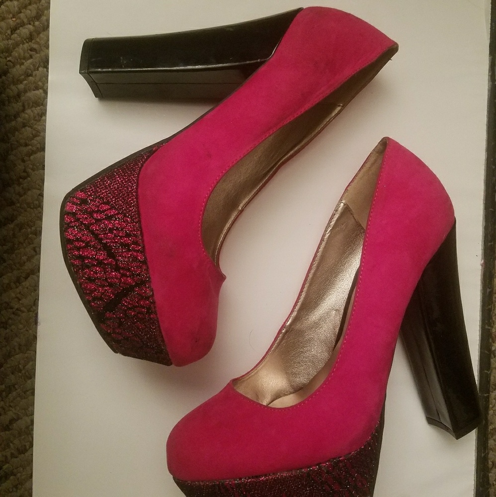 Shoes, platforms, heels, women, pink, black, 8.5