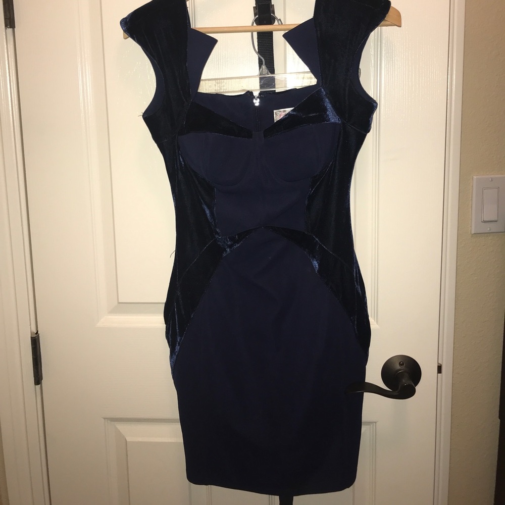 Blue velvet bodycon dress