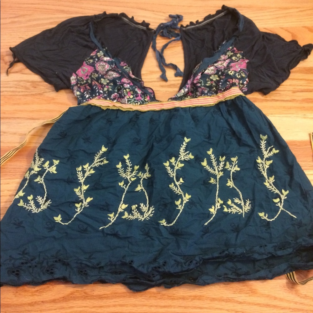 Vintage Free People Green Print Babydoll