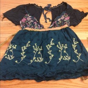 Vintage Free People Green Print Babydoll