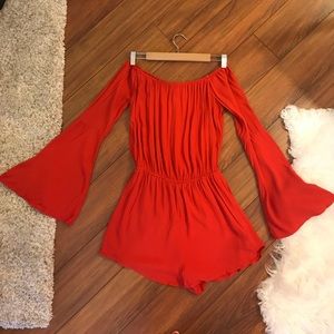 Forever21 red off-the-shoulder romper size Medium.