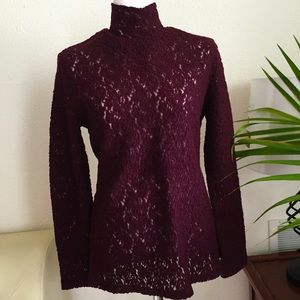 Chic Burgundy Turtle Laced Sweater