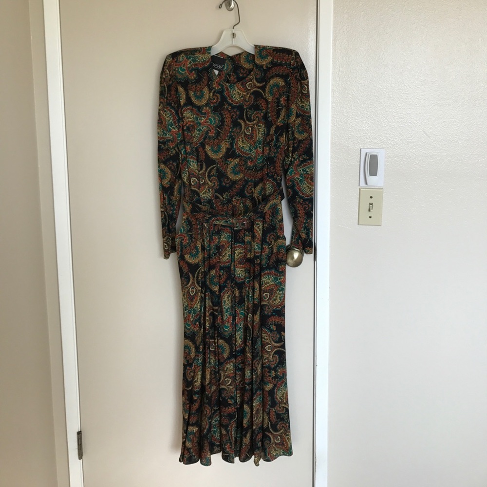Paisley print long sleeve long dress