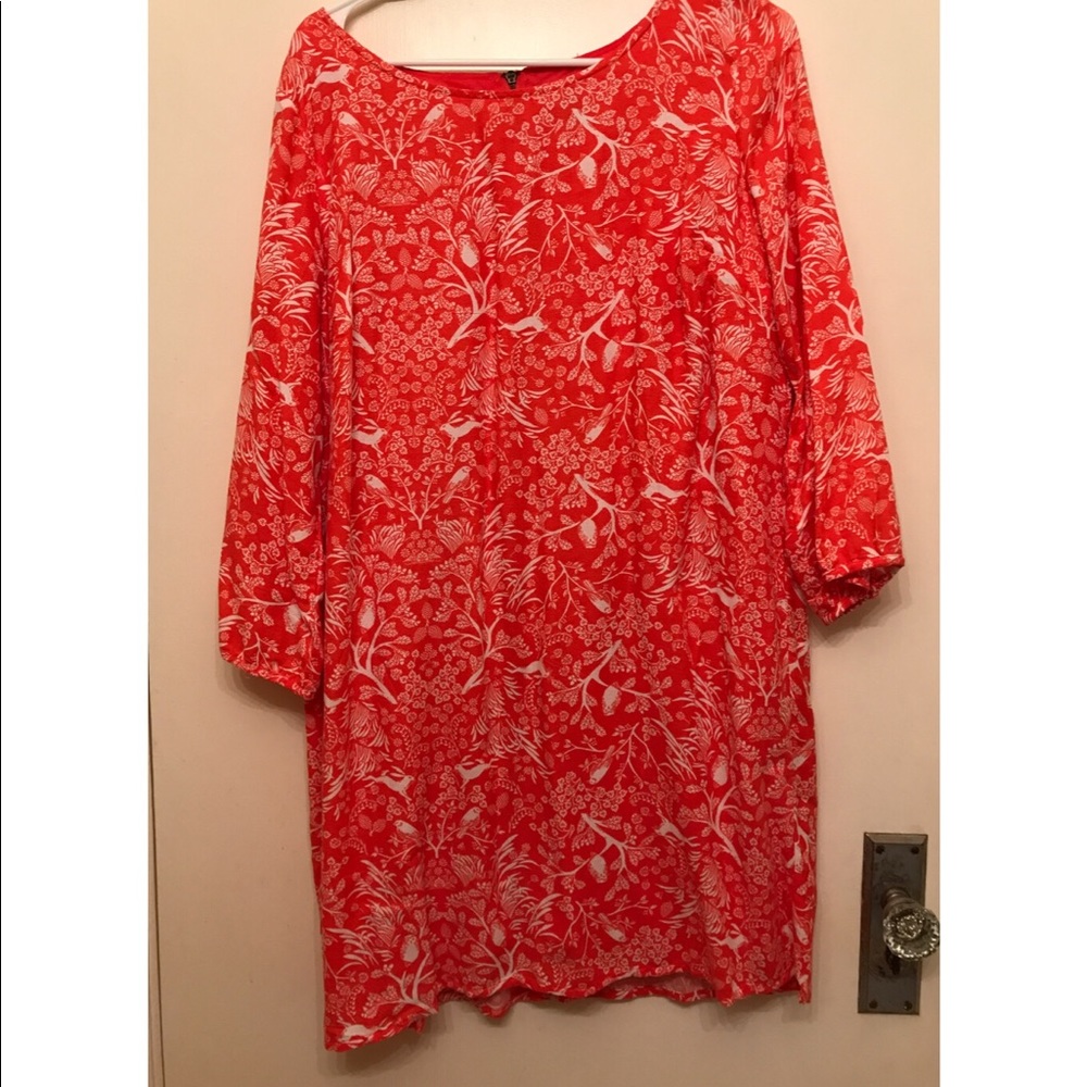 Old Navy Coral Bird Print Shift Dress