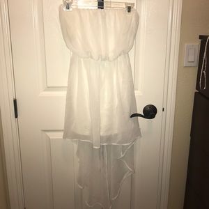 White chiffon strapless high low dress