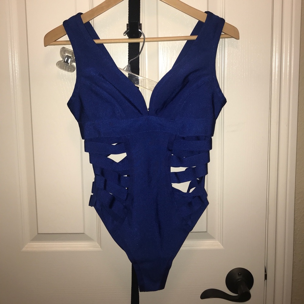Blue bandage bodysuit / swim suit