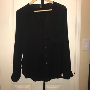 Black chiffon long sleeve button up top
