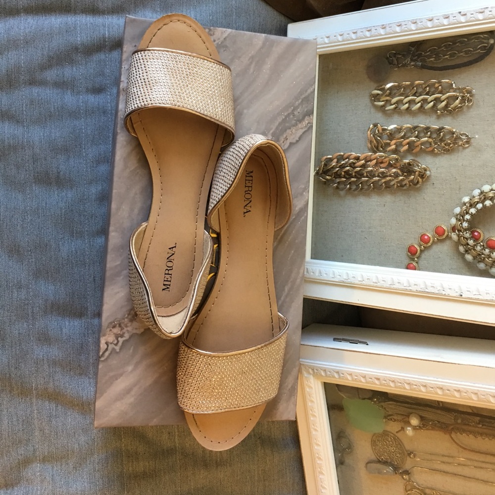 Nude, open-toe flats, Merona