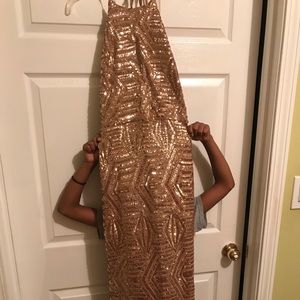 Rose gold sequin prom dress