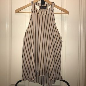 High neck striped sleeveless blouse