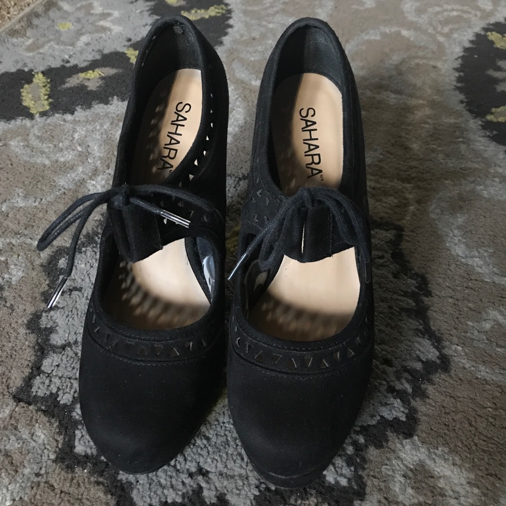 Black suede high heels