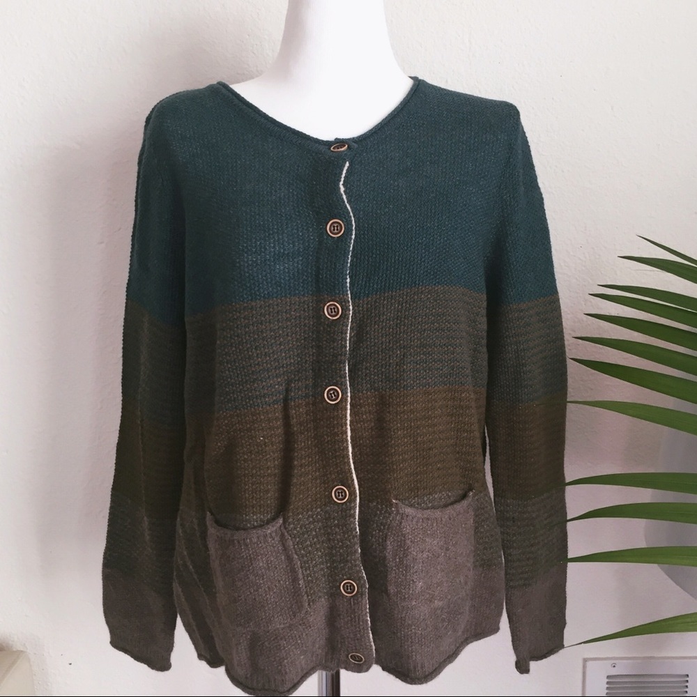 Deep Green Fall Colors Mix Cardigan