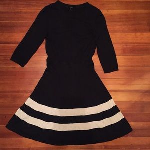 Silk Cashmere Navy Striped Sweater Swing Dress