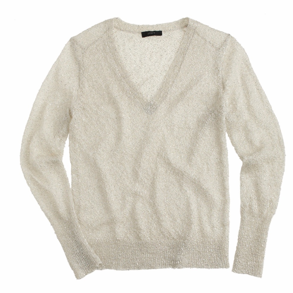 J.Crew Iridescent Champagne Shimmer V-neck Sweater
