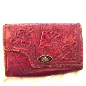 Vintage REVERSIBLE!! Embossed Red Leather Purse