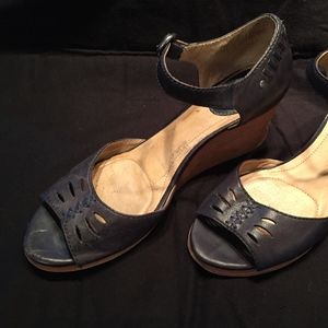 Frye Navy Wedge Sandals