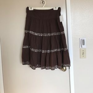 Brown below knee skirt