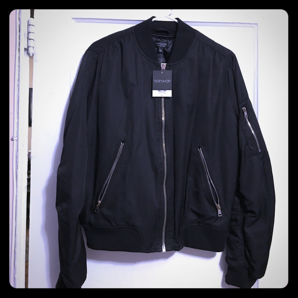 Topshop Bomber Jacket Black New With Tag size 10