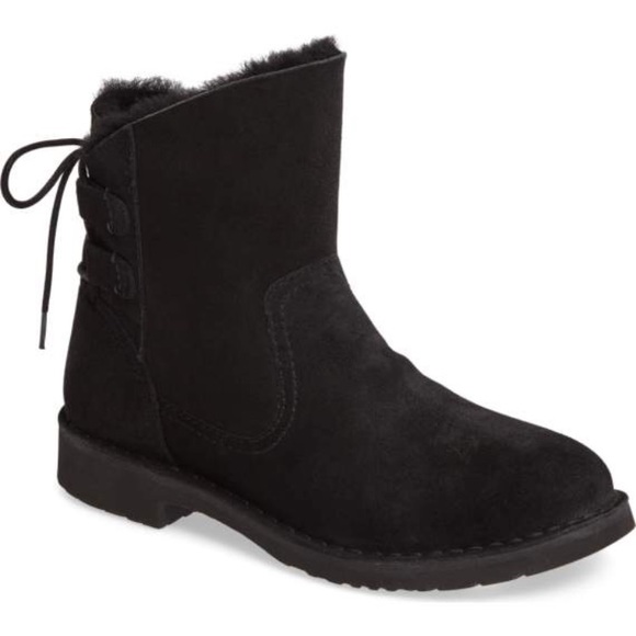UGG Naiyah Lace back black genuine shearling boot - Picture 2 of 7