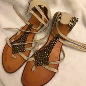 Cream Soft Leather Brass Stud Antik Batik Sandal