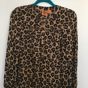 Tory Burch Black & Brown Leopard Blouse - Small