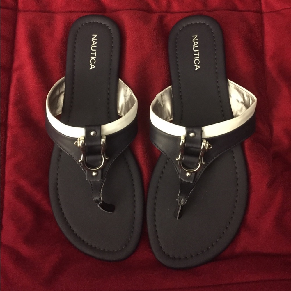 Navy and white nautica sandals