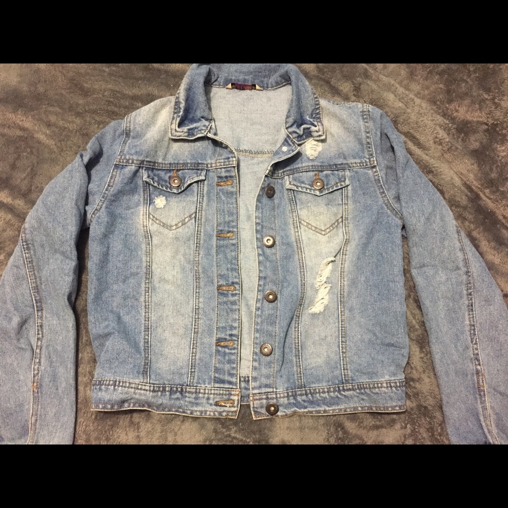 Denim Jacket with rips- like new! Size medium