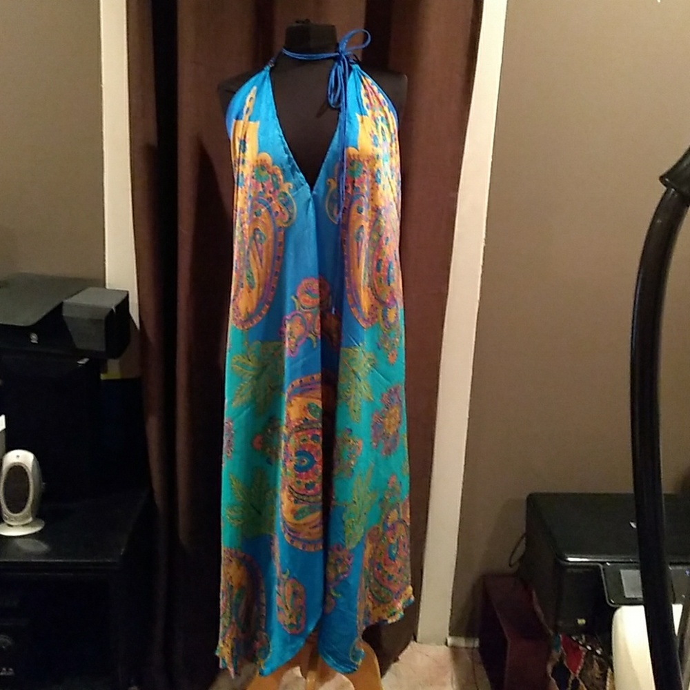 Vibrant turquoise hi-lo halter dress