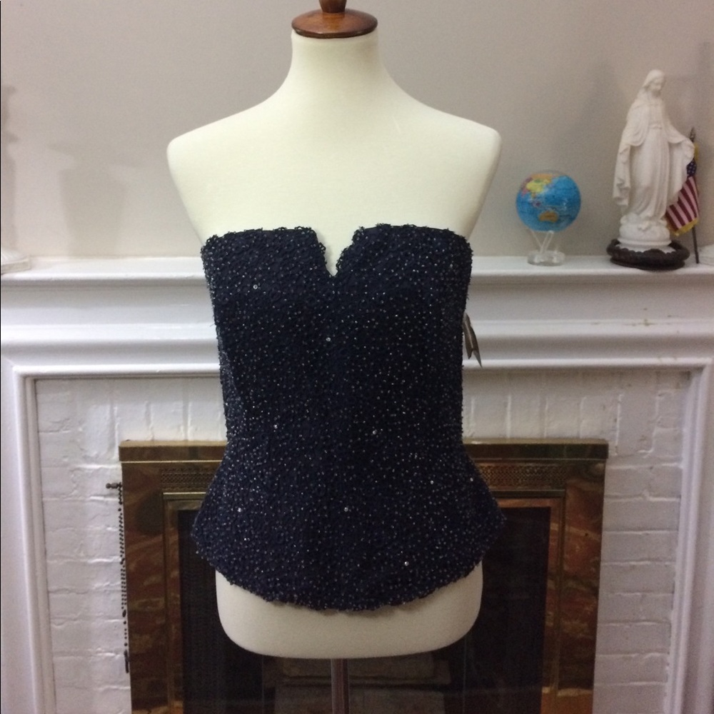 Helen Morley navy lace beaded with crystal's top