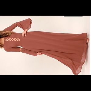 Lulus Rust Bell Sleeve Long Maxi Dress