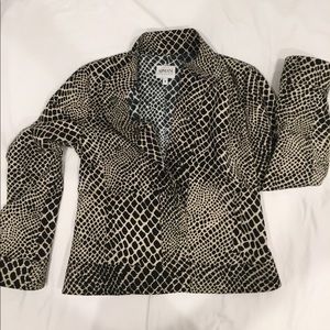 Black and cream graphic animal print jacket.