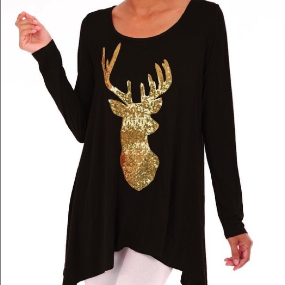 LAST SALE! MUST GO! Black Gold Reindeer Top - Picture 3 of 5