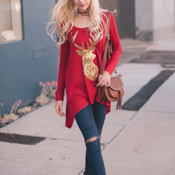 LAST SALE! MUST GO! Black Gold Reindeer Top - Picture 2 of 5