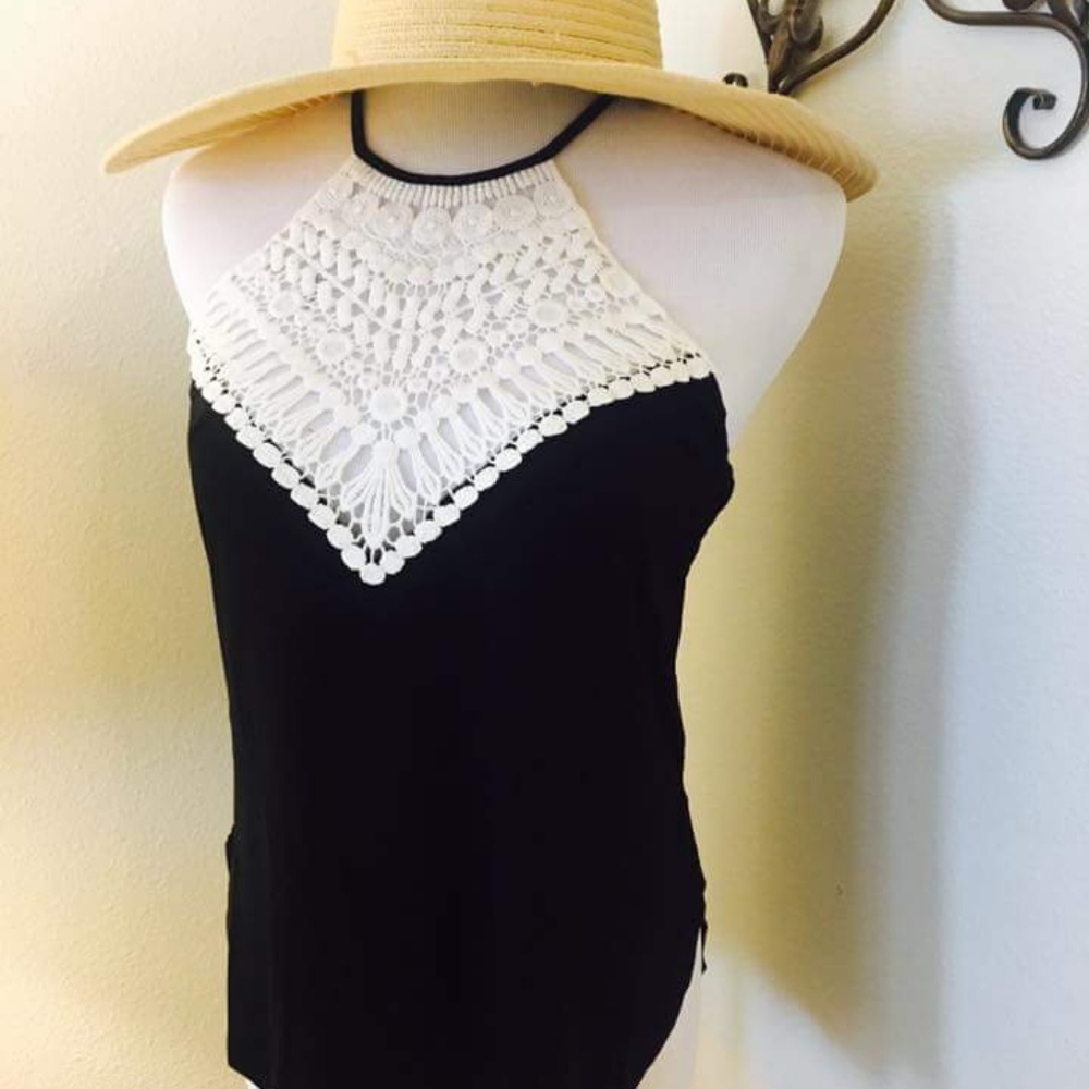 Black and White Crochet Halter Top