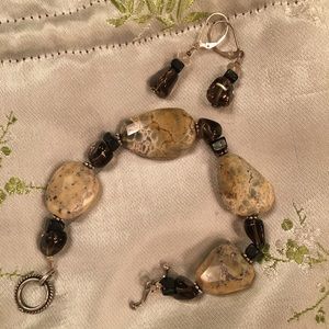 brown stone earring and bracelet set