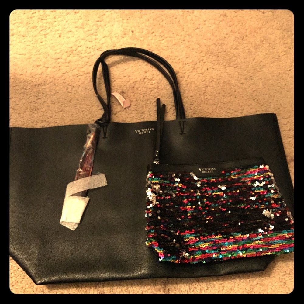 Victoria Secret tote bag and zipper pouch.