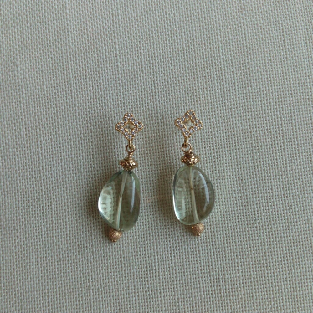 Green amethyst prasiolite gold pave earrings