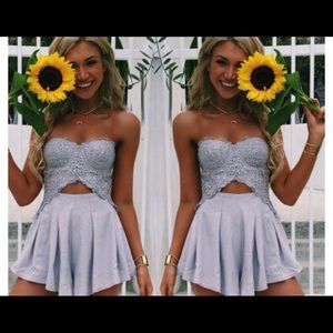 Strapless lavender romper. Runs a little big.