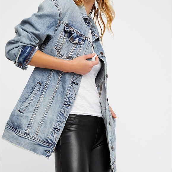 free people long denim jacket
