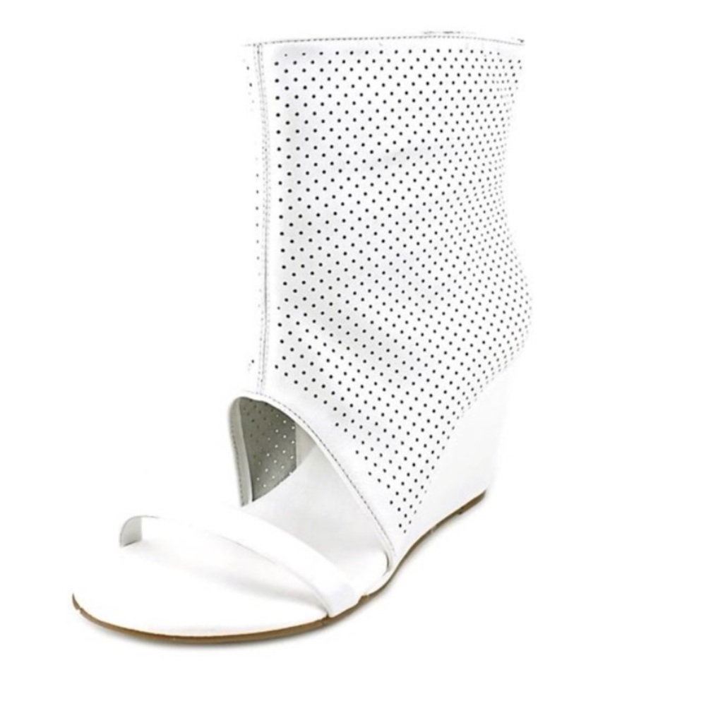 BCBG White Mullen Wedge Sandals