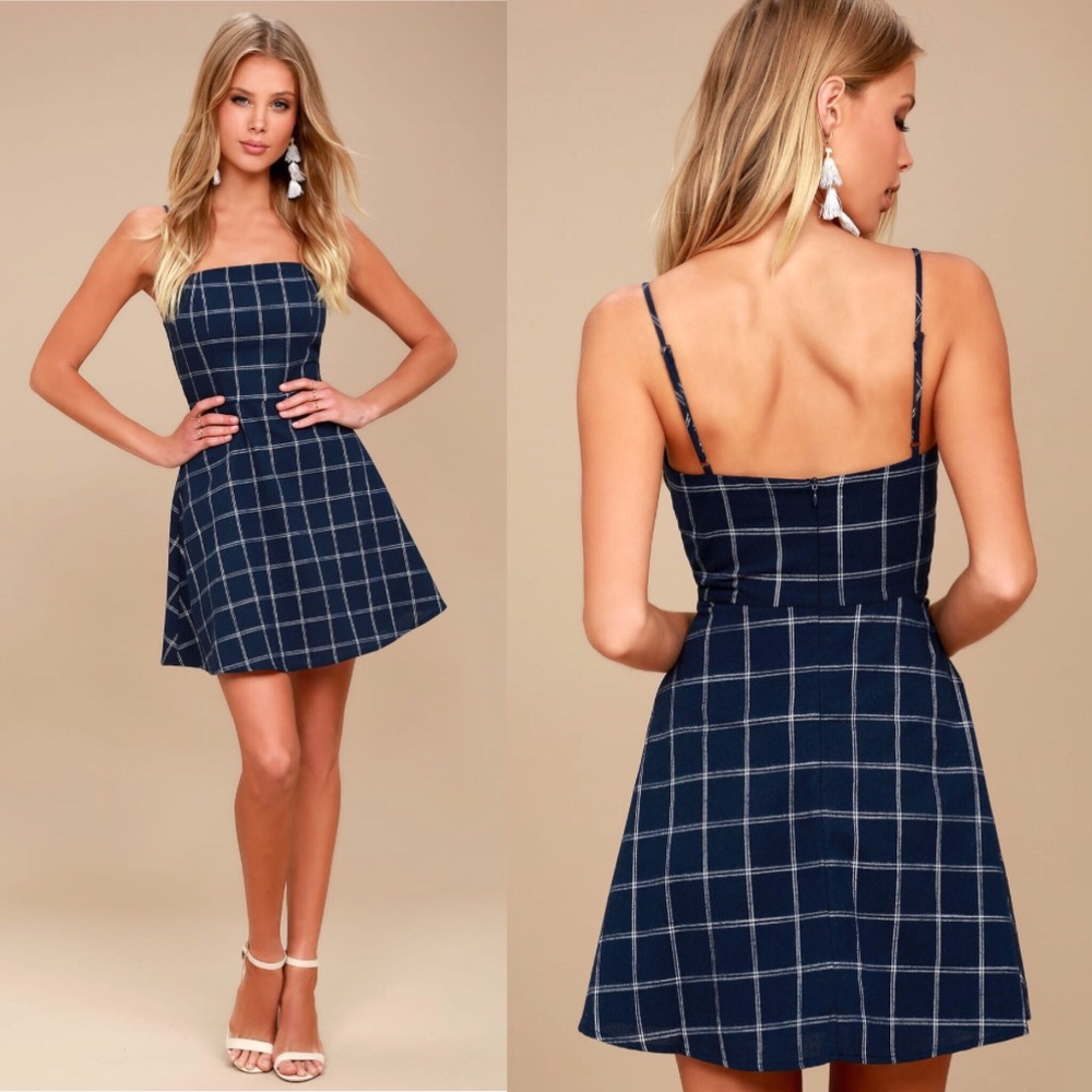 Navy blue plaid dress