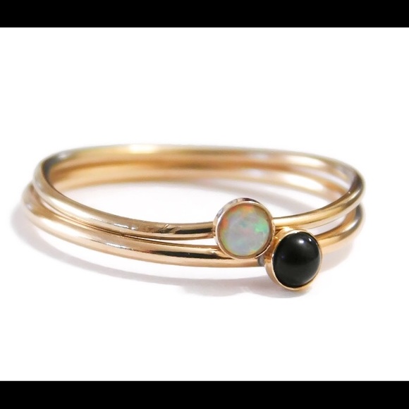 RESTOCKED! Opal/Onyx Ring Set of 2 - Picture 3 of 6