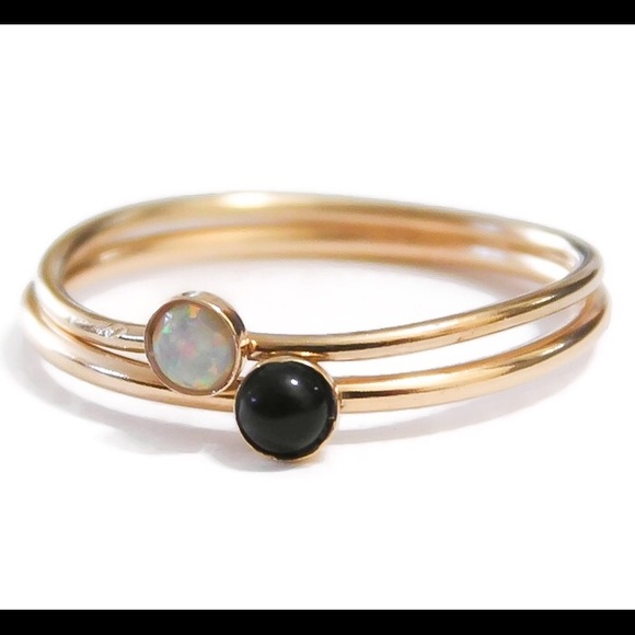 RESTOCKED! Opal/Onyx Ring Set of 2 - Picture 2 of 6