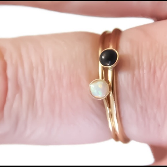 RESTOCKED! Opal/Onyx Ring Set of 2 - Picture 4 of 6