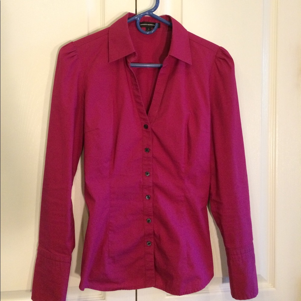 Express Raspberry Button Down Shirt