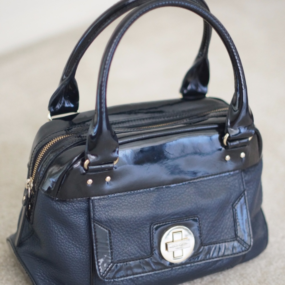 Kate Spade Navy and Black Leather Satchel