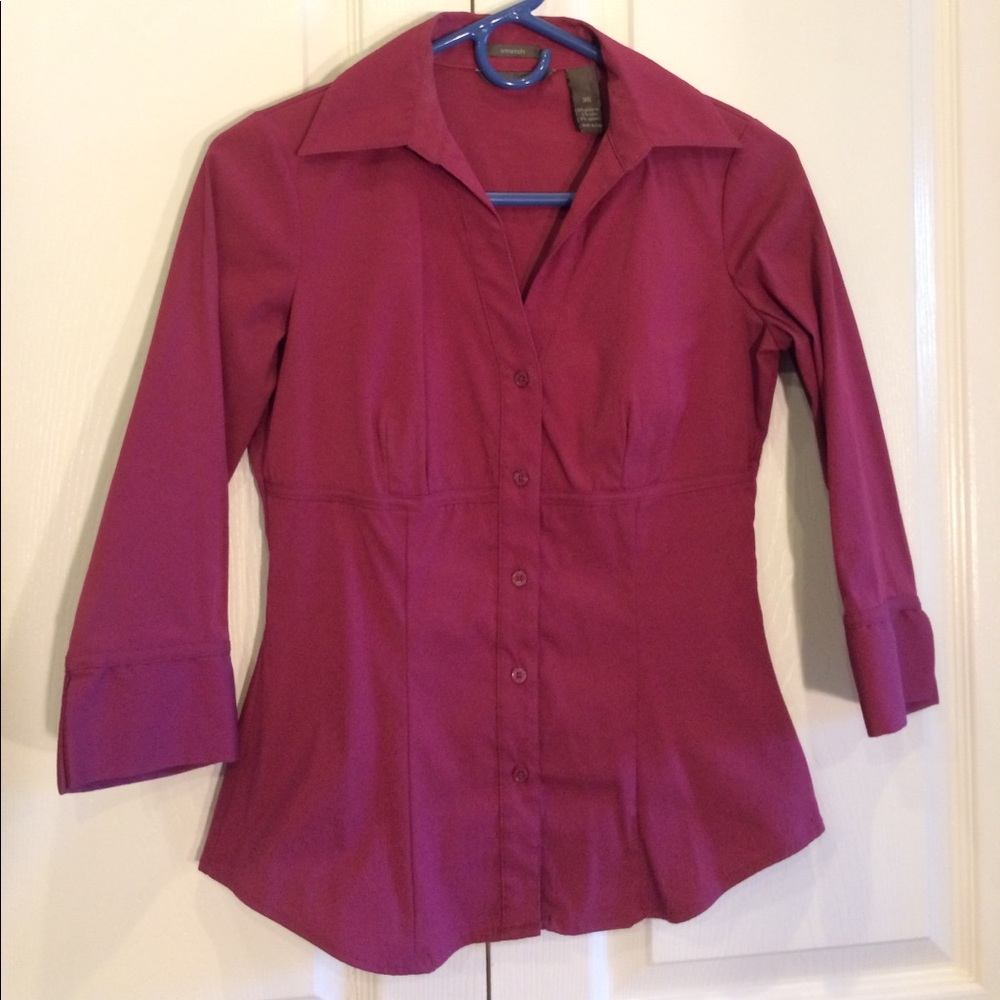 Raspberry Stretch Button Down Shirt