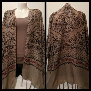 Fringe Trim Printed Kimono