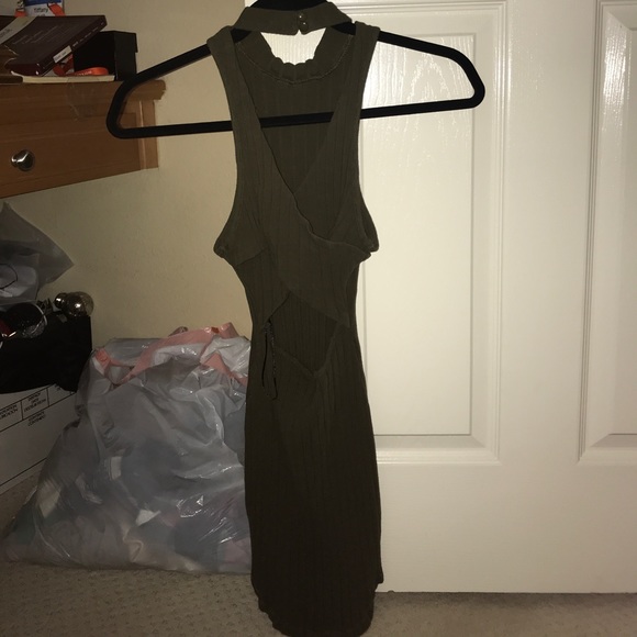 High neck cross back mini bodycon dress - Picture 2 of 2