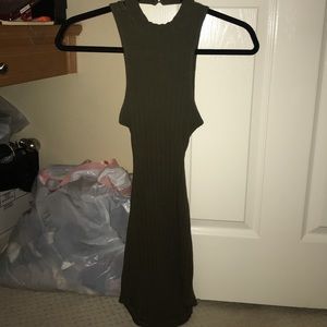 High neck cross back mini bodycon dress